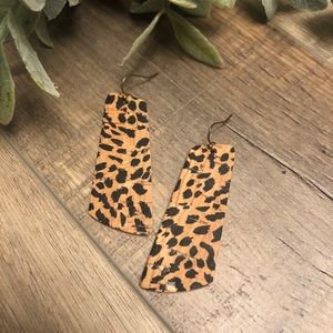 Cheetah Cork & Cowhide Pillar Earrings